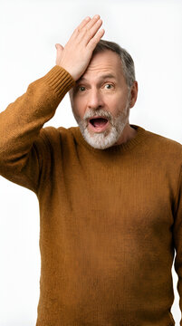 Senior man with hand on forehead showing forgetful expression