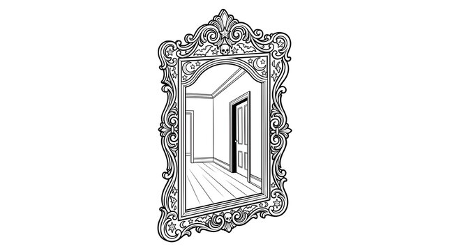 Gothic mirror with skull and star decor for spooky interior design and halloween themes.