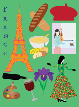 A vector art of compilation of symbolism of France, with background.