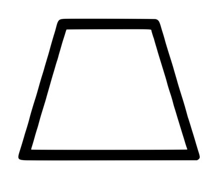A symmetrical trapezoid quadrilateral outline shape with slanted sloping sides and parallel top and bottom edges on a white backdrop, geometric polygon vector icon in solid dark line art