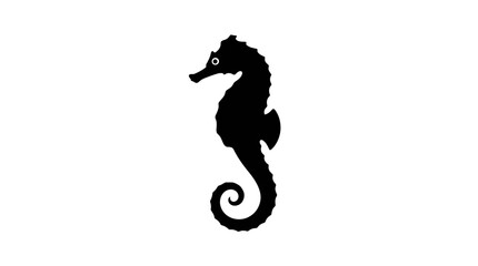 Black seahorse silhouette against a white background marine life illustration © Kobita