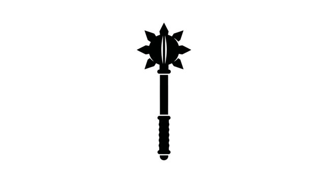 Black silhouette of a medieval mace with spiked head on white background