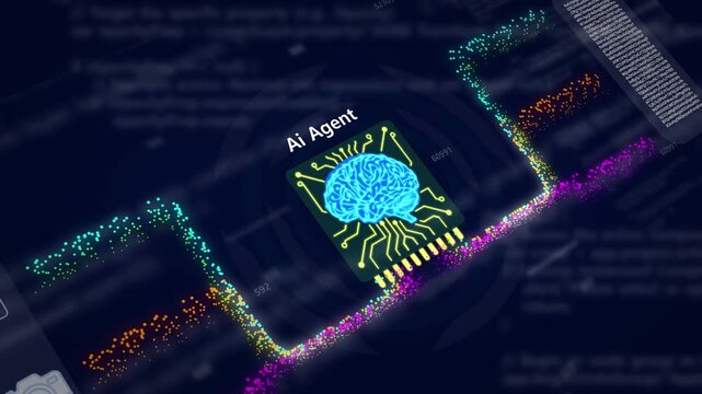 AI Agent Data Processing Visualization, Digital Input Transforming Into Intelligent Output Through Neural Networks, Artificial Intelligence Technology, Machine Learning and Future Innovation