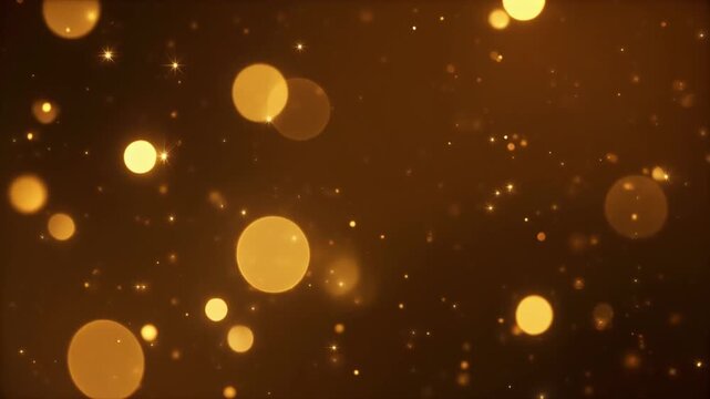 Soft warm golden bokeh circles and tiny glowing particles slowly drifting across dark background