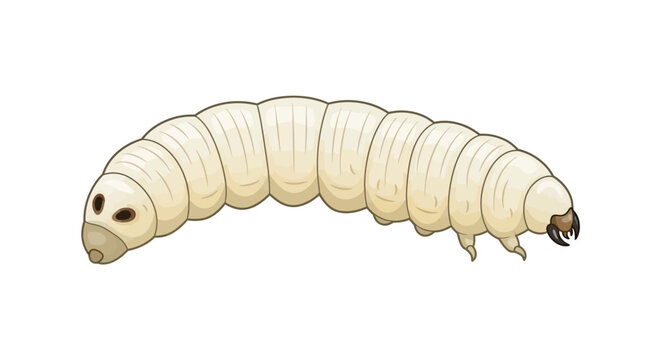 Detailed close-up white grub worm larva vector illustration