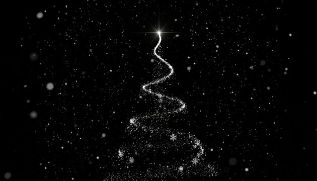 Glowing christmas tree forming from sparkling snow on black background
