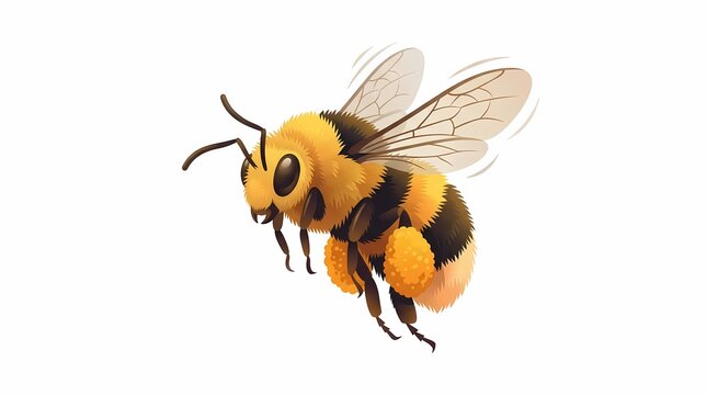 A detailed illustration of a flying bumblebee isolated on a white background.
