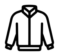 Sporty zip up athletic jacket with high collar long sleeves banded cuffs and ribbed lower waistband hem, monoline vector icon presented cleanly against a blank white backdrop surface © Shihab