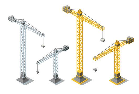 Tower cranes building urban construction development isometric icons