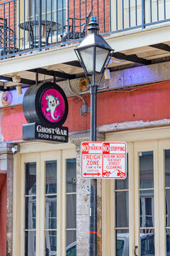 New Orleans, LA, USA - September 12, 2026: Front of Ghost Bar Food and Spirits on Iberville Street in the French Quarter