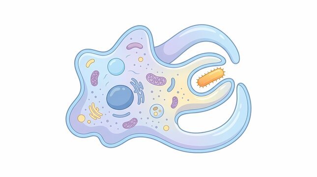 Amoeba organism eating food particle through phagocytosis.