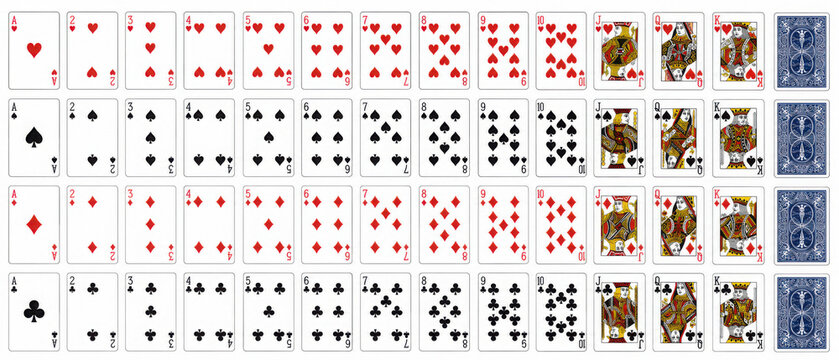 Full set of playing cards isolated on white background - High quality.
