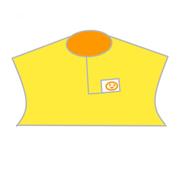 Bright yellow shirt with orange collar and patch