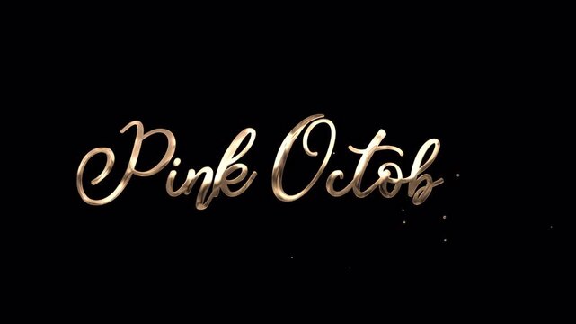 Pink October  Gold Handwriting Animation with flowing glowing lines rendered in 4K resolution transparent background