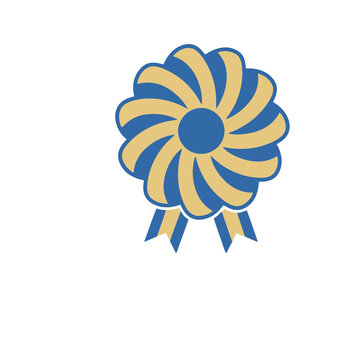 Blue and gold rosette with ribbons