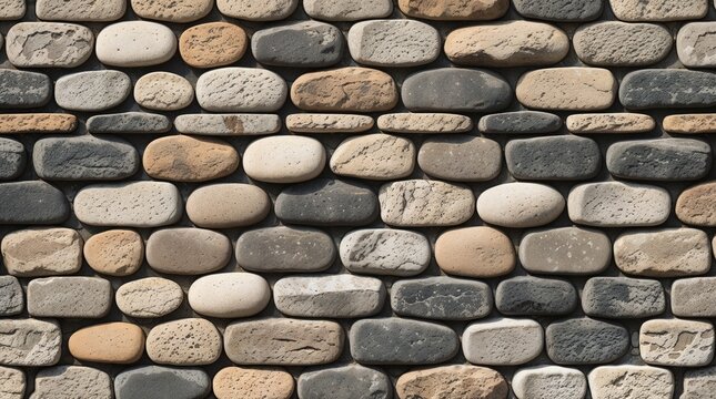 A modern natural stone wall texture featuring smooth river pebbles and rustic cobblestone masonry arranged in an elegant organic mosaic pattern