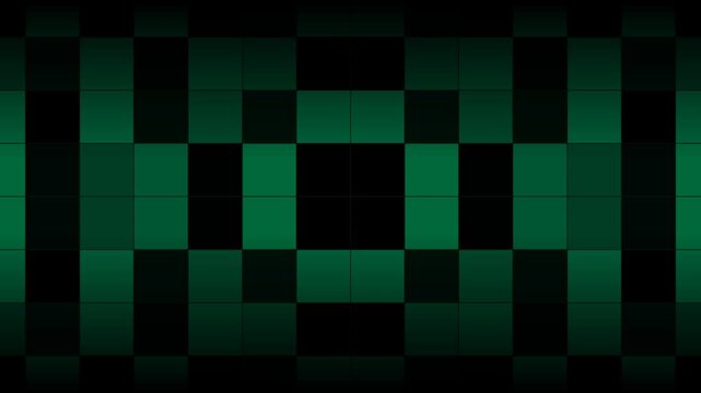 Green square pixel tiles flashing on digital wall display