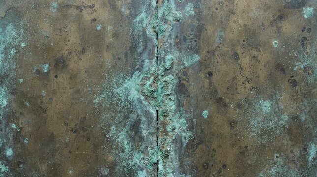 Textured aged metal surface with green patina