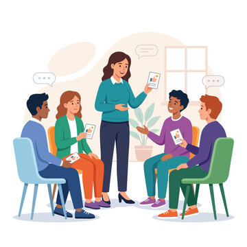 Diverse group of people attending a presentation or workshop in a modern office setting.