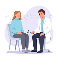 Obraz premium Doctor performs neurological reflex test on patient with reflex hammer, vector illustration