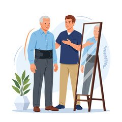 Fototapeta premium Physical Therapist Assisting Elderly Patient with Back Brace and Mirror Reflection