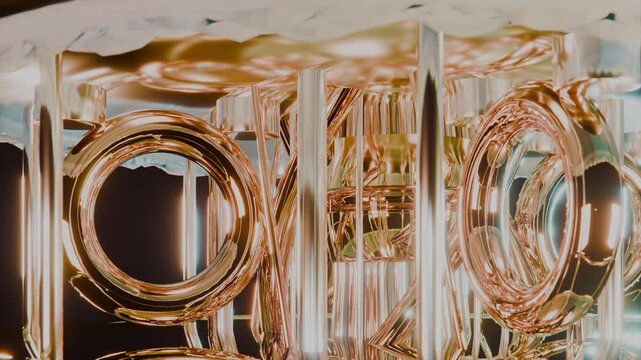 Eye level lateral slide past dual magnetic coil stages in rich amber atmosphere.