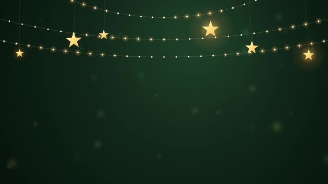Green Gold String Lights Glowing Christmas Star Backdrop Loop