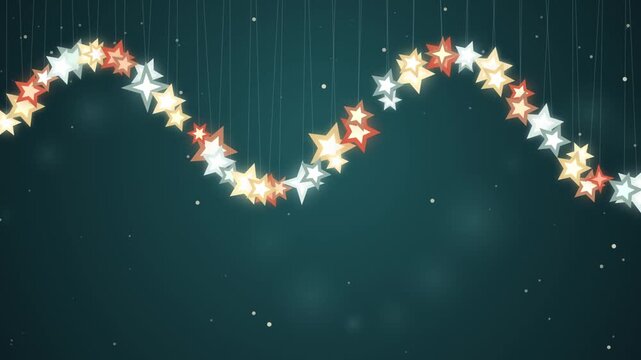 Green Colorful Glowing Star Garland Festive Backdrop Loop