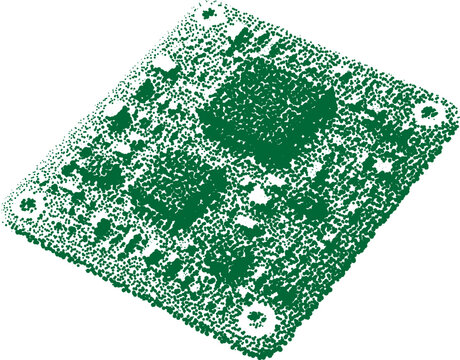 Halftone stippled circuit board design in retro grunge style with dotted transparent effects