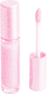 Halftone stipple dotted grunge transparent lipstick and applicator in retro trendy style