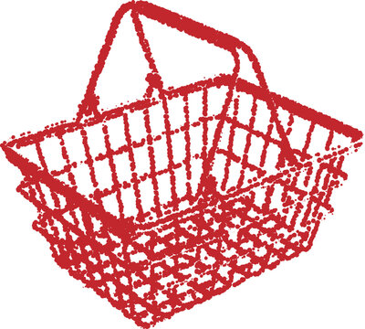 Halftone stipple dotted retro shopping basket - grunge transparent design with vintage appeal