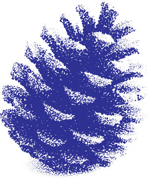 Halftone stipple pinecone in dotted retro grunge style on transparent background