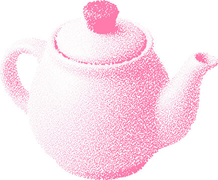 Halftone stippled retro grunge transparent teapot design with dotted texture for digital nostalgia