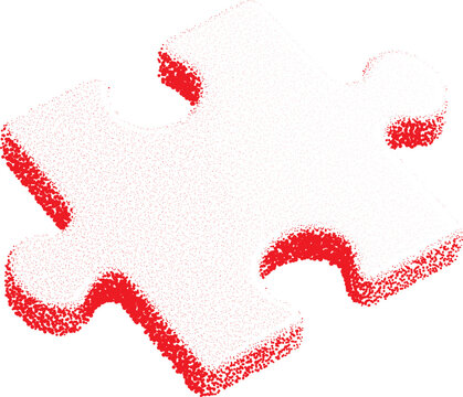 Halftone stipple puzzle piece in grunge retro style with dotted transparent look