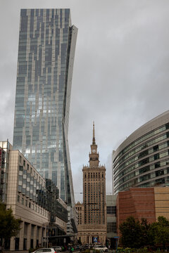 Warsaw, Poland - July 12, 2026: Exterior views of the Palace of Culture and Science, a monumental landmark in central Warsaw.