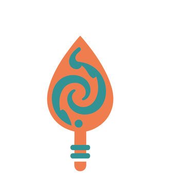 Orange and teal stylized spearhead icon