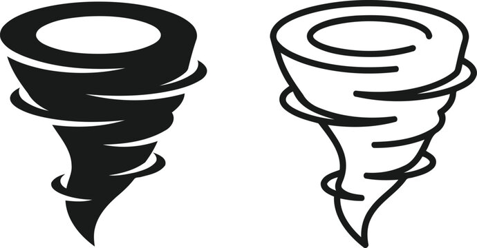 Black and outline tornado icons representing a swirling storm or cyclone weather symbol