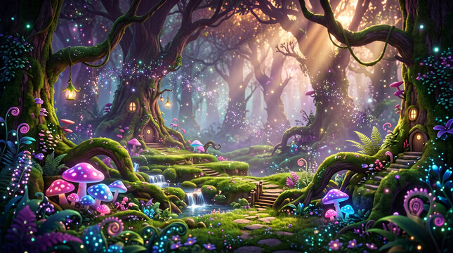 Vibrant Magical Enchanted Forest (Puzzle Game Background)