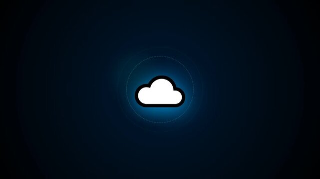 Glowing Cloud Icon Animation on Dark Background Representing Cloud Computing, Online Storage, Data Network, Digital Services, UI UX Interface, Internet Technology, SaaS Platform and Futuristic Techno