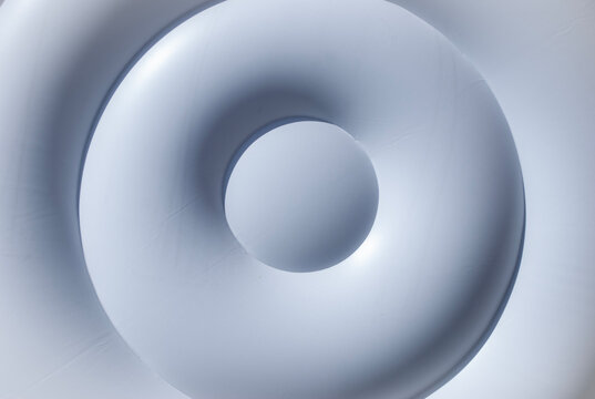 Minimalist White Inflatable Rubber Circle Abstract Background with Central Spher