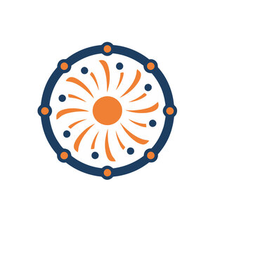Circular abstract design with sun and dots