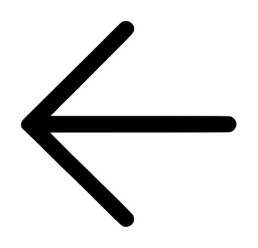 Straight leftward pointing navigational cursor arrow featuring an elongated shaft and sharp pointed chevron head in bold black outline on a plain white background, directional vector icon