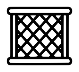 Fototapeta premium Octagonal combat sports arena cage wall section with a diagonal crosshatch wire mesh, rendered as a bold black outline vector icon on a plain white background, fighting ring illustration