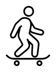 Fototapeta premium Active young street skateboarder cruising steadily forward while balancing carefully atop a curved wooden board deck, modern monoline vector icon isolated on a pristine white background