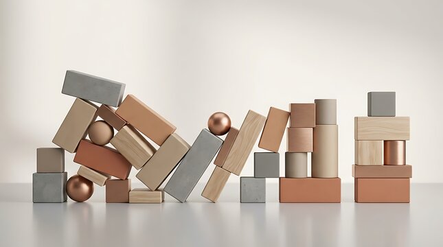 A series of falling geometric blocks illustrating the concept of how to de-escalate tension and crisis situations