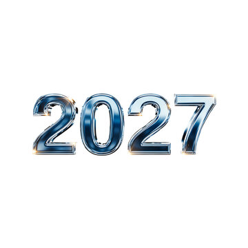 Silver metallic numerals spelling two thousand twenty seven 3d rendering on transparent background numbers numeral digit digits year