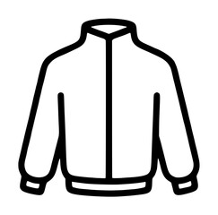 Athletic sports warmup jacket featuring a high standup collar, central front zipper line, elastic sleeve cuffs, and a ribbed waistband, thick line vector icon isolated on a white background © Coni