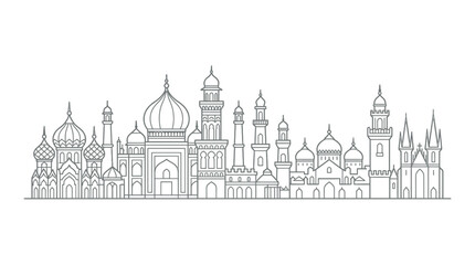 Fototapeta premium Stylized City Skyline Silhouette with Diverse Architecture
