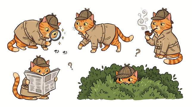 Ginger Cat Detective Cartoon Character Illustration Collection