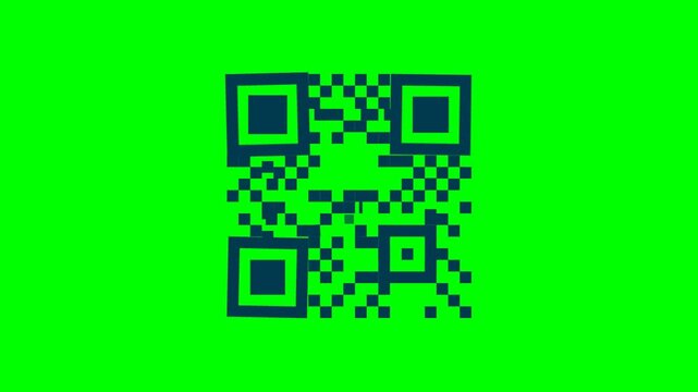 Blue QR Code Digital Animation Isolated on Green Screen Background for Compositing